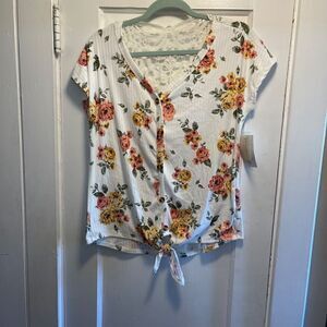 Bobbie Brooks Tie Shirt Crocheted Back